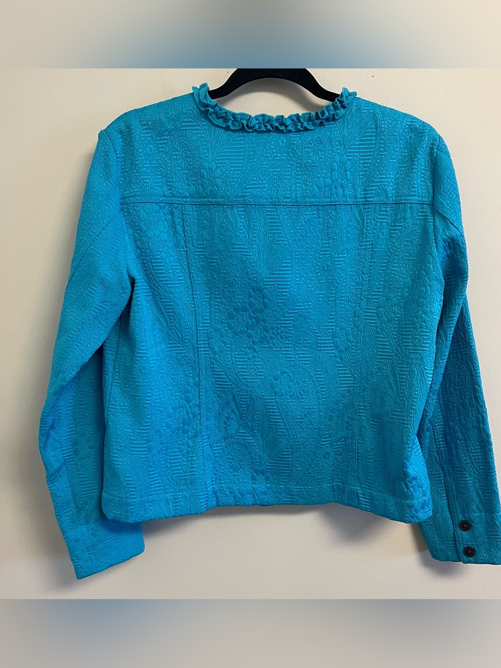 Ruby Rd. Turquoise Ruffle-Trim Blazer Jacket Zipper Size 14 - Picture 2 of 10